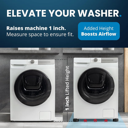 Anti Vibration Pads for Washing Machine with Tank Tread Grip - 4 Pack + Level - Fits Most Round Feet up to 1.75” - Stops Washer Dryer from Moving - Rubber Antivibration Stabilizer for Leveling Washer