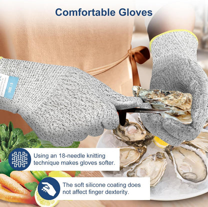 Dowellife Cut Resistant Gloves Food Grade Level 5 Protection, Safety Kitchen Cuts Gloves for Oyster Shucking, Fish Fillet Processing, Mandolin Slicing, Meat Cutting and Wood Carving. (X-Large)