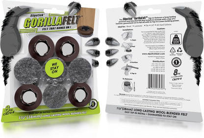 Slipstick Gorilla Felt Furniture Pads (189 Piece Variety Pack) Premium Furniture Pads & Chair Leg Floor Protectors for Hardwood Floors & Hard Surfaces