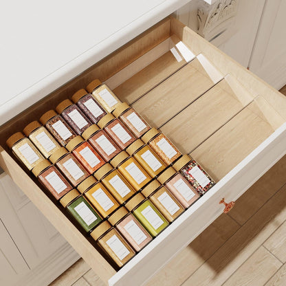 Jadehom Spice Drawer Organizer, 4 Tier Clear Acrylic Expandable From 13" to 26" Seasoning Jars Drawer Insert, Kitchen Drawer Spice Rack Tray for Cabinet/Countertop