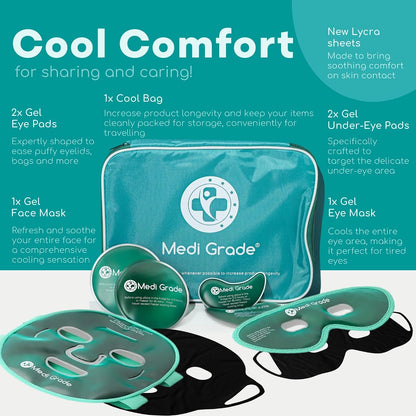 Medi Grade Face Ice Pack and Cooling Eye Mask Set, ChillGel Gel Mask, Green