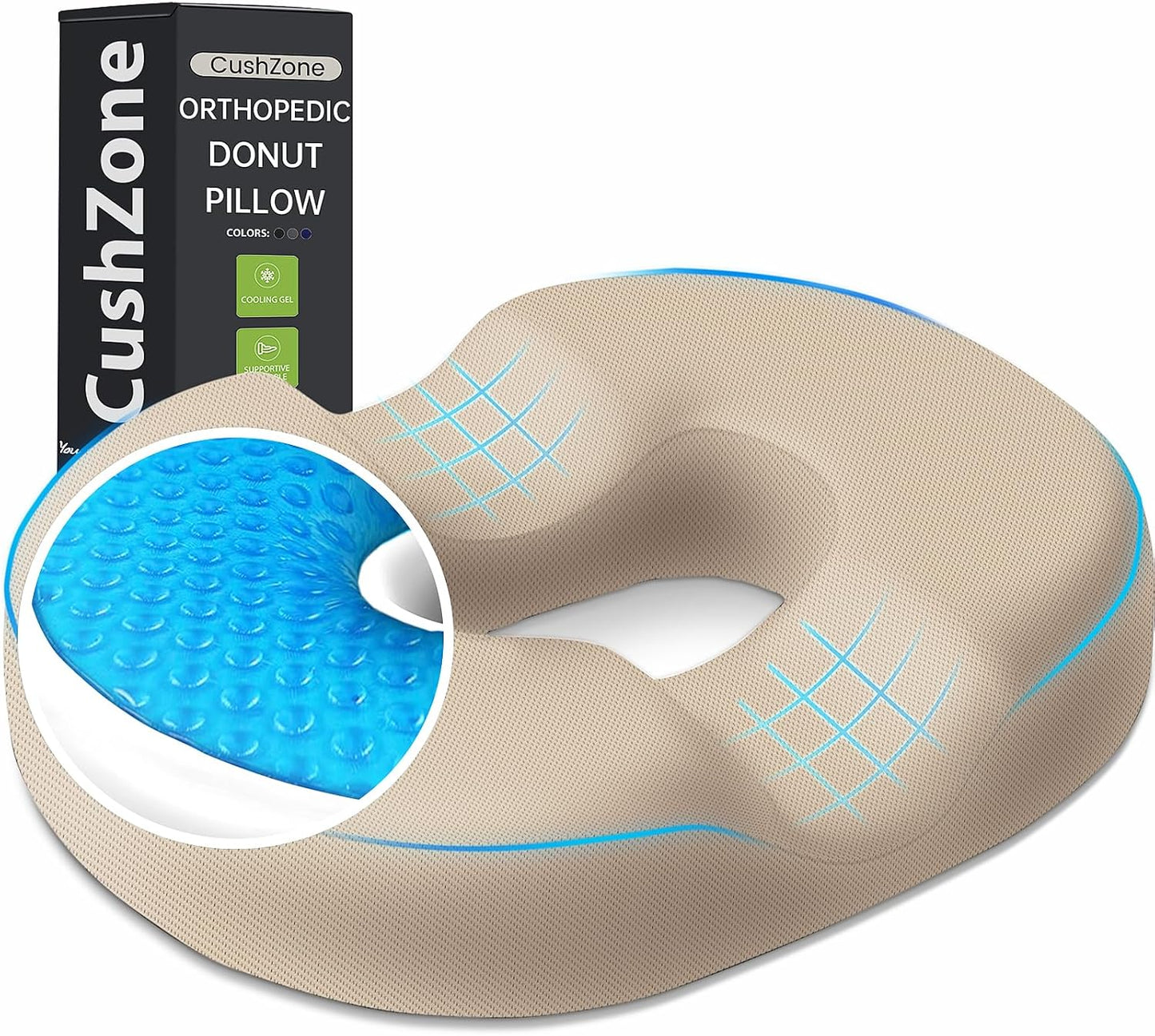 Donut Pillow Seat Cushion, Cooling Gel Memory Foam Chair Cushion, Black | Office, Home & Car Seat Cushion, Butt Pillow for Tailbone Pain Relief, Hemorrhoids and Everyday Sitting Comfort