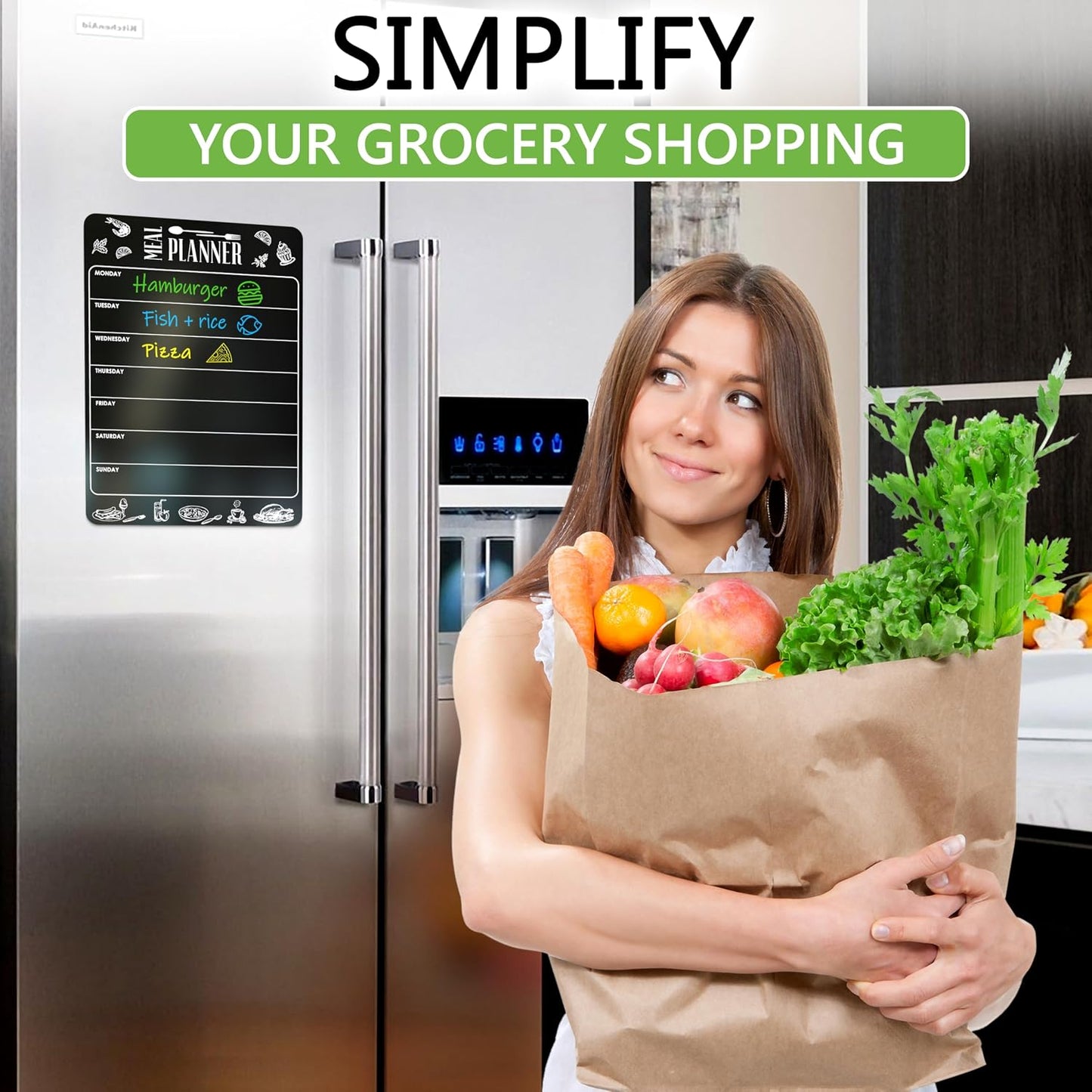 Dry Erase Magnetic Meal Planner for Refrigerator A4 (8.5x12 inch) - Magnet Weekly Menu Board for Fridge - Magnetic Menu White Board - Fridge Meal Planner Magnet - Dinner Meal Planner Dry Erase Board