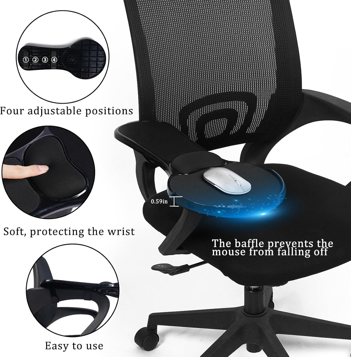 Ergonomic Arm Rest Mouse Pads for Chairs,Mouse pad Chair Attachment