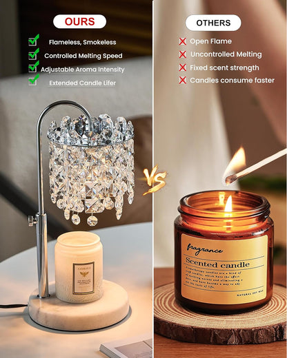 Candle Warmer Lamp with Timer Dimmer Adjustable Height Candle Warmer with Marble Base for Jar Candles,Candle Lamp with 3 Bulbs for New Home Decor, Women Mom Christmas Birthday Gifts, French Gold