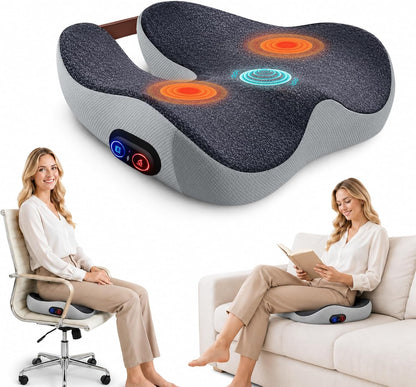 2-in-1 Rechargeable Heated Seat Cushion with Vibration Massager | Cordless Office Chair Cushion with 3 Heat Levels & 3 Vibration Modes, Ergonomic Tailbone Support for Desk Chair, Car, Home