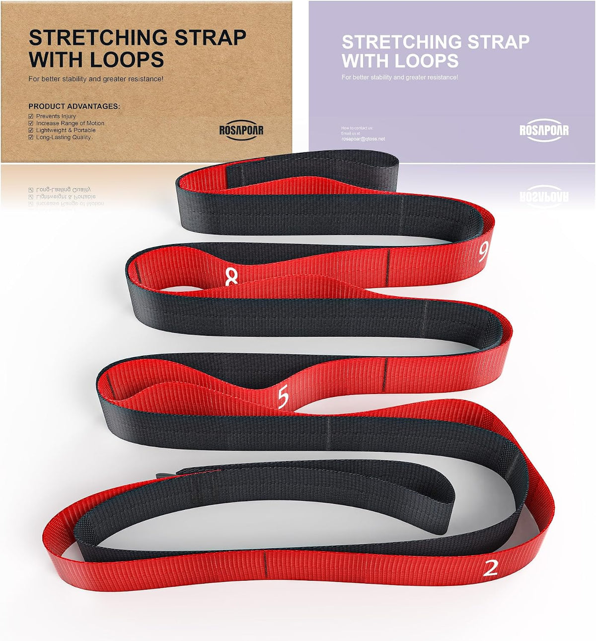 Non Elastic Stretching Strap with Loops - Yoga Straps for Physical Therapy, Durable Stretch Bands for Exercise, Flexibility Training, Hamstring & Leg Stretcher, Yoga/Pilates/Gymnastics