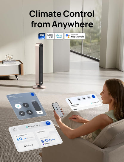 DREO Smart Tower Fan for Bedroom, 120° Oscillating Fan, 12 Speeds