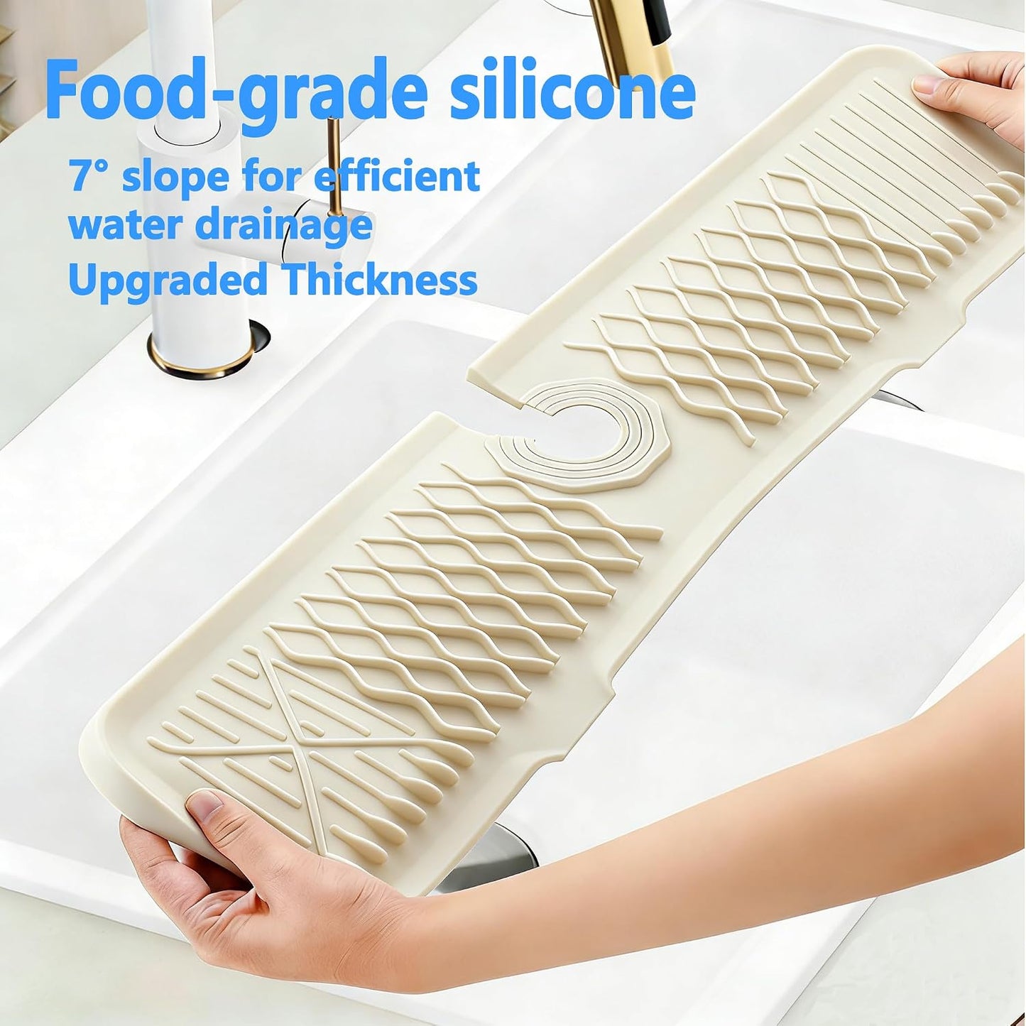 Kitchen Sink Splash Guard Gen2-30" x 6'' Silicone Sink Mat Splash Guard fit for Countertop, Bathroom,Farmhouse,RV by EBIGIC (Grey)