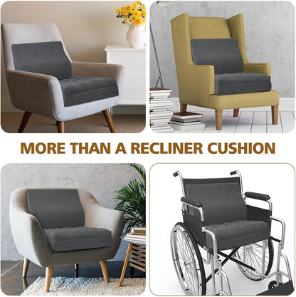 Recliner Cushion for Elderly with Lumbar Support Pillow - 20x20x5 Inch Extra Thick Recliner Seat Cushion for Seniors Relief Back Pain and Tailbone Pain from Long Sitting Non-Slip Bottom