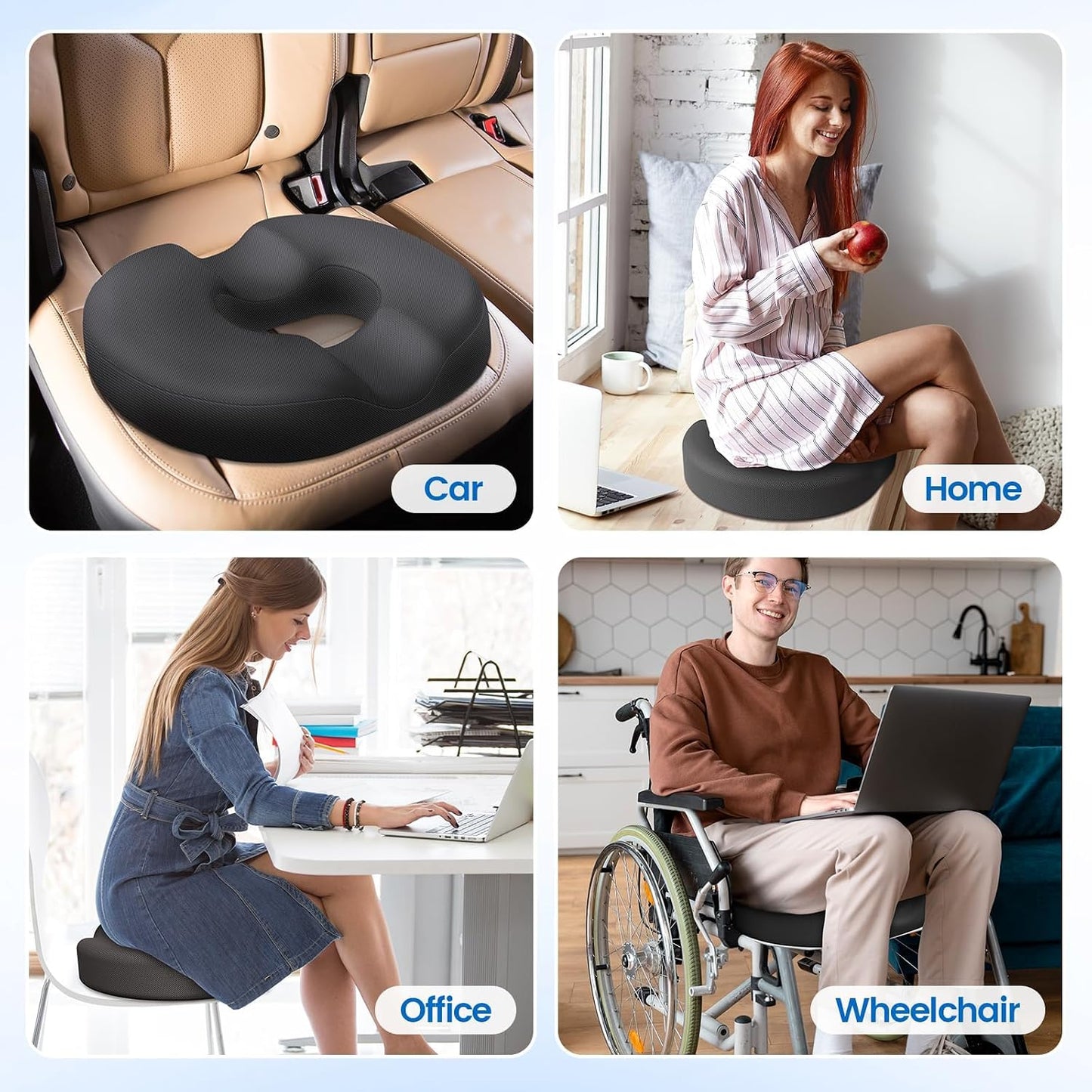 Donut Pillow Seat Cushion, Cooling Gel Memory Foam Chair Cushion, Black | Office, Home & Car Seat Cushion, Butt Pillow for Tailbone Pain Relief, Hemorrhoids and Everyday Sitting Comfort