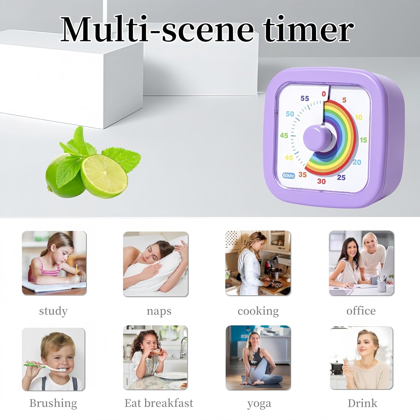 Kids Visual Timer Cute Rainbow - 60 Minute Countdown Timer Time Management for Kids and Adults, Timer for Cooking Classroom Meeting (Blue)