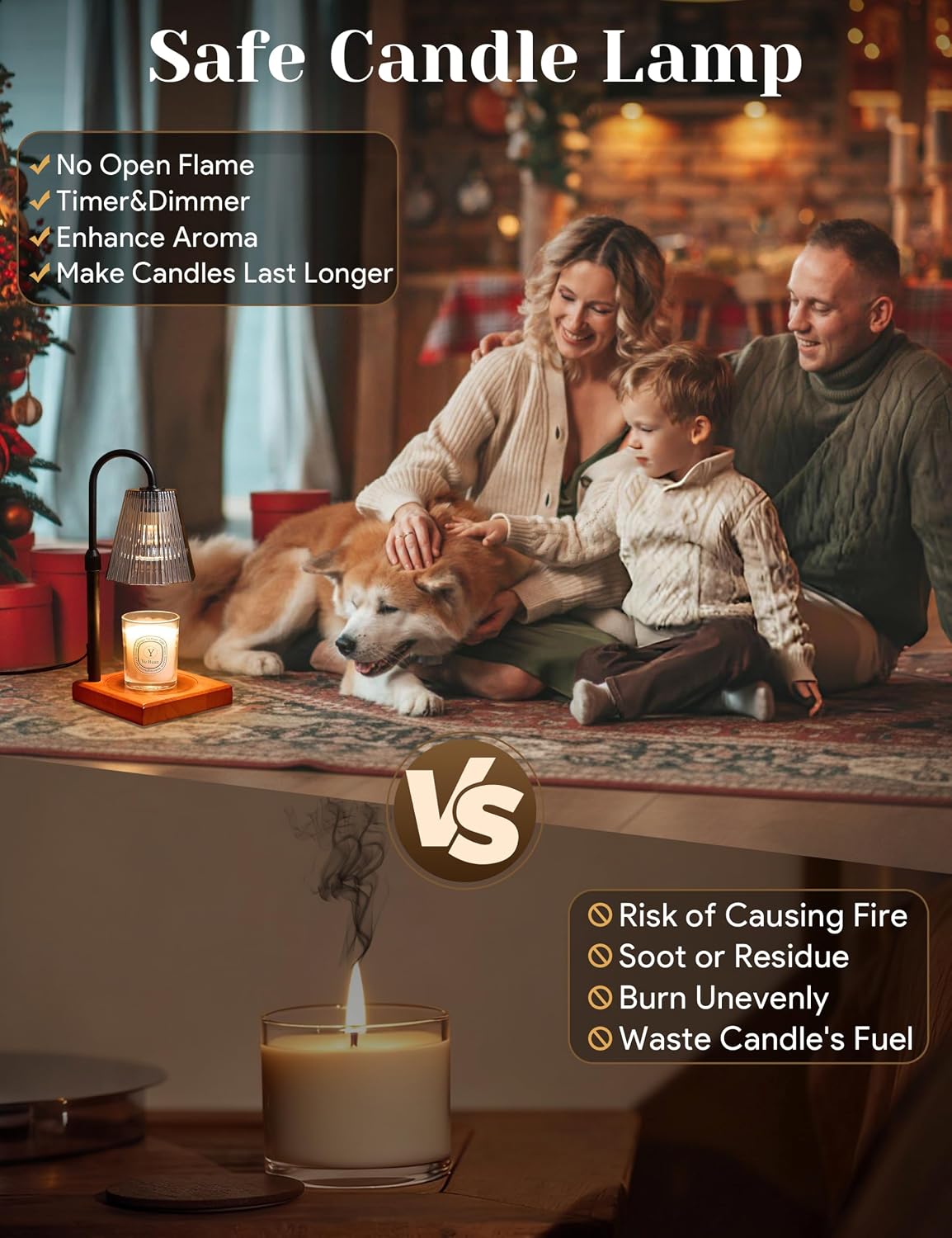 Candle Warmer Lamp Gold, Home Decor, Brithday Gifts for Women Mom | Stepless Brightness Adjustment, 24-Hr Cycle Timer, Adjustable Height for Candles, Includes 2 Bulbs, for Bedroom Living Room