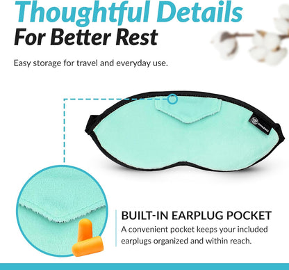 Dream Essentials Opulence Micro Plush Sleep Mask, Black Velvet Eye Mask for Sleeping with Earplugs, Front Pocket, Adjustable Strap, Soft Cotton Lining, Light Blocking Travel Accessory for Night Rest