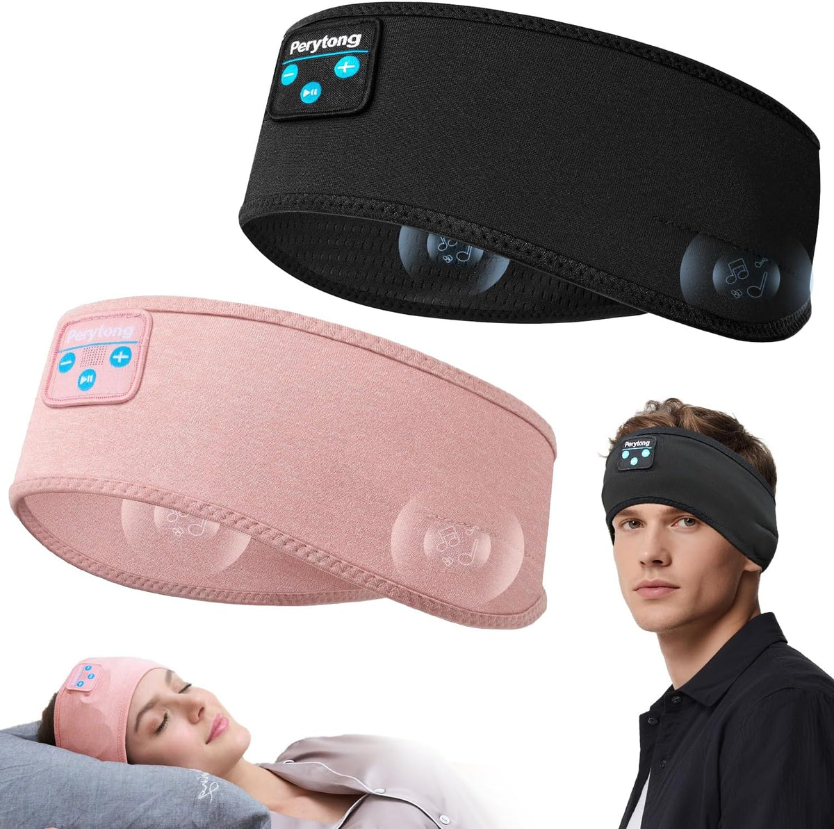 Perytong 2 Pack Sleep Headphones, Sleeping Headphones | Bluetooth Headband with Ultra-Thin HD Stereo Speaker, Wireless Headphone for Sports, Insomnia, Yoga, Air Travel, Meditation