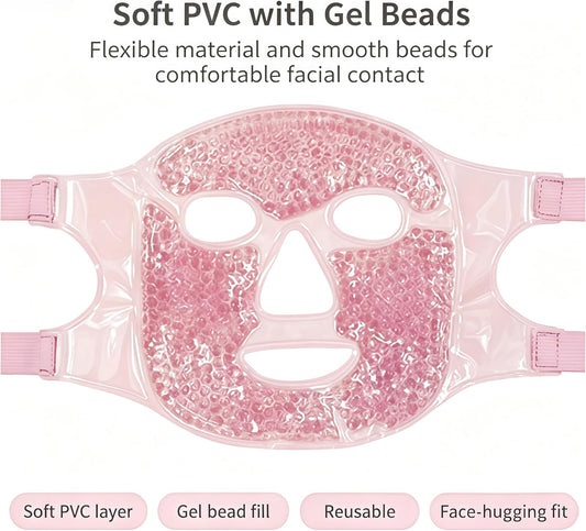 Reusable Gel Bead Cooling Face Mask, Adjustable Strap Ice Facial Mask for Puffiness Relief Skin Care