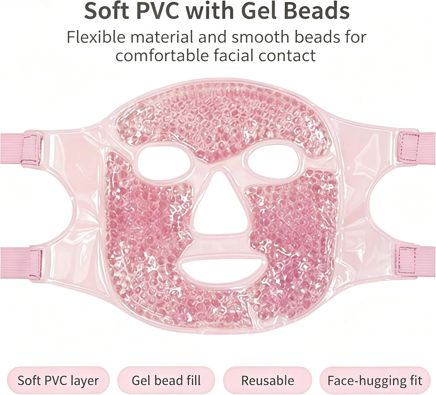 Reusable Gel Bead Cooling Face Mask, Adjustable Strap Ice Facial Mask for Puffiness Relief Skin Care