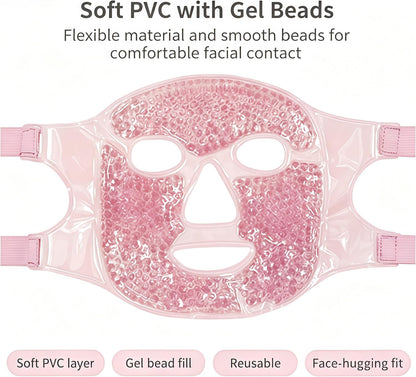 Reusable Gel Bead Cooling Face Mask, Adjustable Strap Ice Facial Mask for Puffiness Relief Skin Care