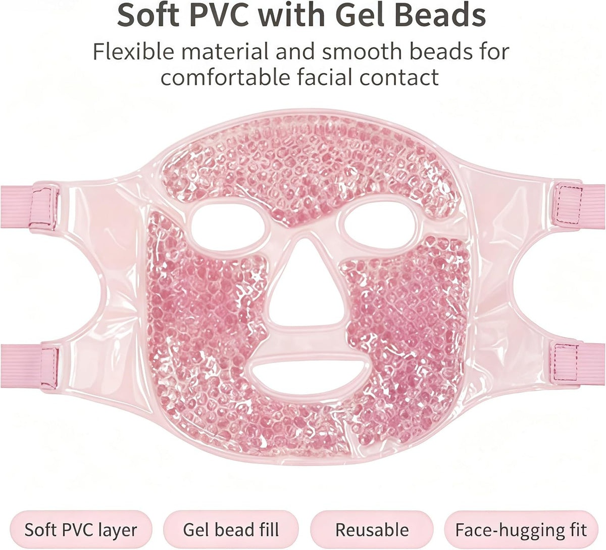 Reusable Gel Bead Cooling Face Mask, Adjustable Strap Ice Facial Mask for Puffiness Relief Skin Care