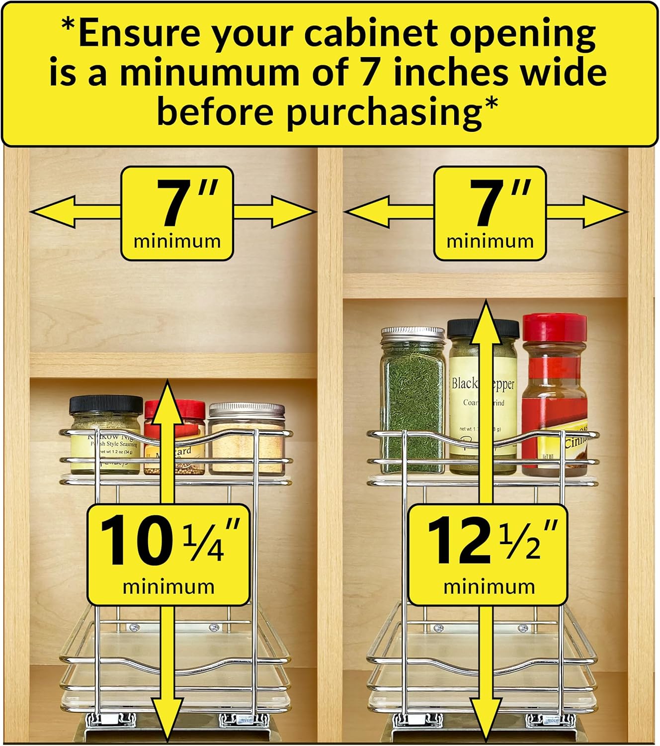 LYNK PROFESSIONAL® Pull Out Spice Organization for Cabinets - 4-3/8 inch Wide – Spice Rack for Inside Cabinets, Slide Out Spice Rack Organizer for cabinet – Pull Out Spice Rack, Sliding 2 Tier Chrome