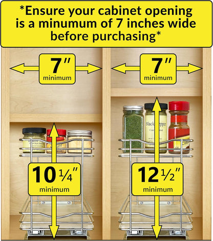 LYNK PROFESSIONAL® Pull Out Spice Organization for Cabinets - 4-3/8 inch Wide – Spice Rack for Inside Cabinets, Slide Out Spice Rack Organizer for cabinet – Pull Out Spice Rack, Sliding 2 Tier Chrome