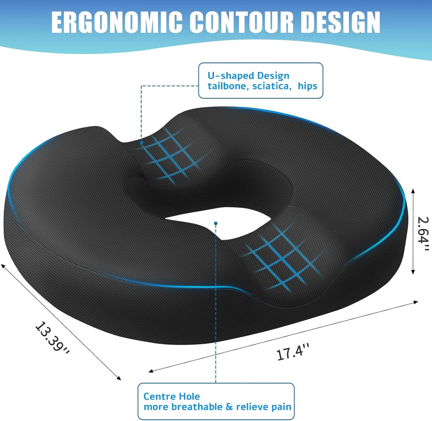 BlissTrends Donut Pillow Seat Cushion, Memory Foam Lifting Cushions(Black) | Donut Chair Cushions for Postpartum Pregnancy & Hemorrhoids,Tailbone Pain Relief Cushion for Office&Home Chairs