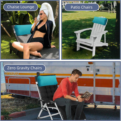 Chaise Lounge Head Pillow, 2 Pack Outdoor Patio Pillows with Adjustable Strap, Lounge Head Resting Pillow for Recliner Beach Pool Lounger Office Chair，Water Resistant Gray