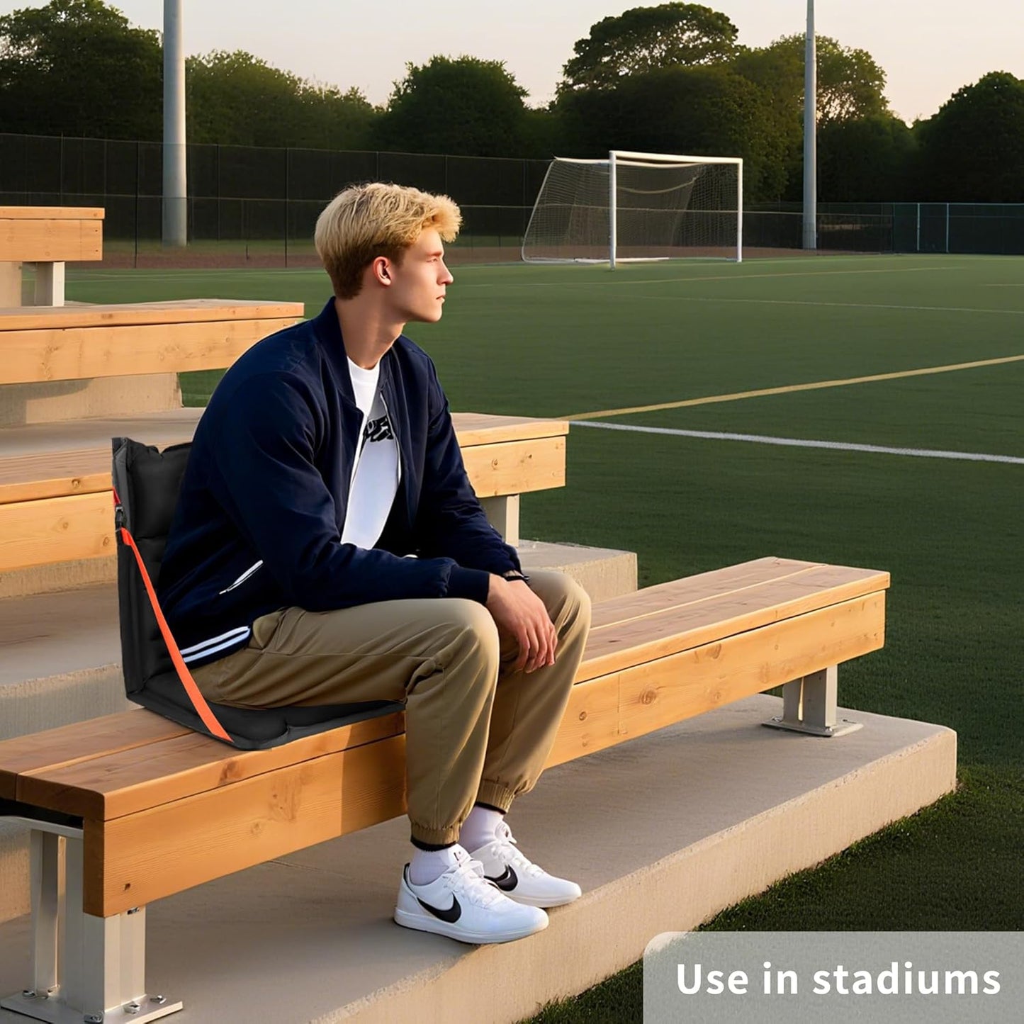 Stadium Seats with Back Support Inflatable Portable Folding Seat | Waterproof Cushion with Backrest for Sports Events Stadium and Camping, Black Heated Version