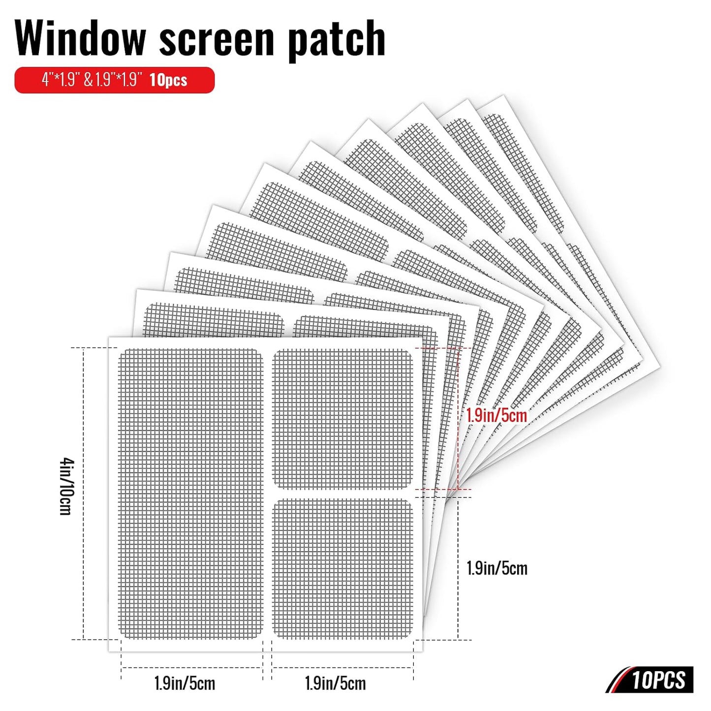 Matenf Window Screen Repair Patches, 4" x 4", 10 PCS, Black | 3-Layer Sticky Mesh Patches, Invisible Budget-Friendly, Tool-Free Waterproof Fix for Screen Tears, Holes and Pet Scratches