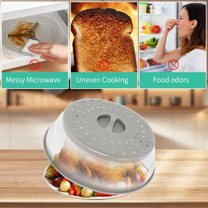 Collapsible Microwave Food Cover, Splatter Guard,Vented Microwave Lid for Food, BPA free TPR, Dishwasher safe，12inch,Grey