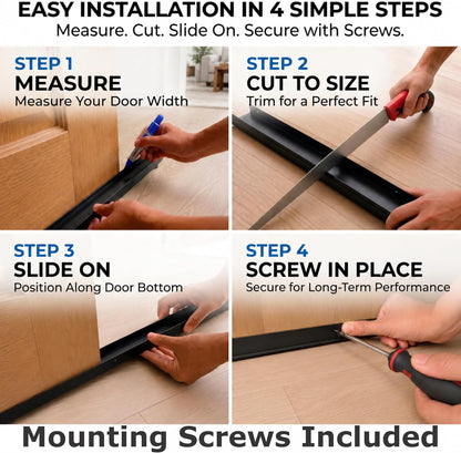 Door Sweep for Bottom of Door, Exterior Door Seal 36”, Fits Standard 1-3/4” Doors, Adjustable Fit, Blocks Draft, Noise, Dust & Bugs, Heavy Duty uPVC, Easy Install with Screws (1, Black)