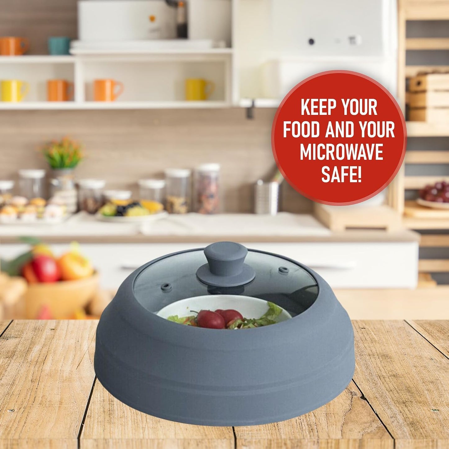 Microwave Splatter Cover Glass for Food - Large 10.8" Tempered Glass & Silicone Lid, Heat Resistant, Splatter Guard with Easy-Grip Handle