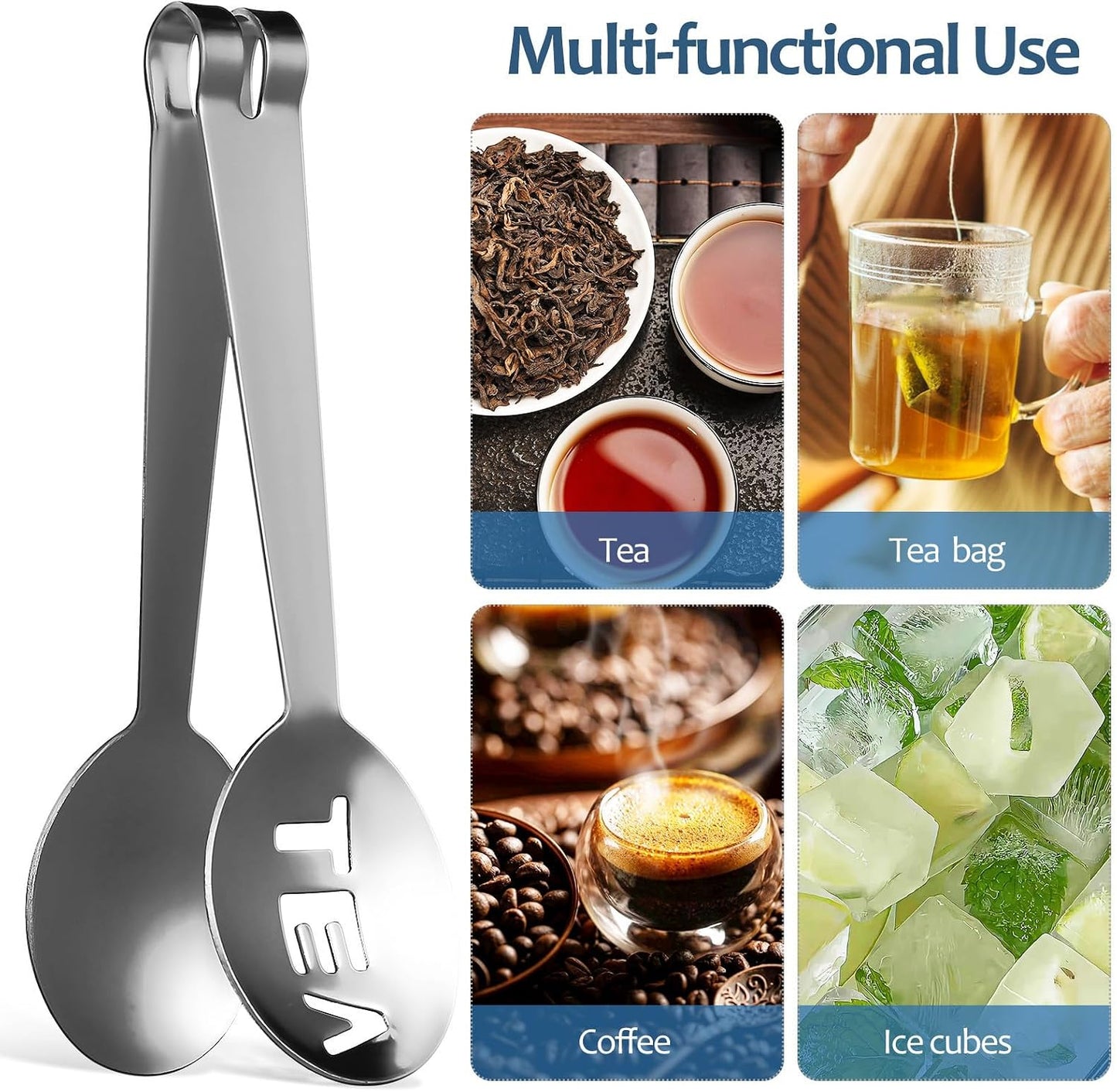 6 Pcs Stainless Steel Tea Bag Squeezer Tongs, Silver | Easy to Use, Sturdy Head Design, Holds Tea Bags Securely, Compact Kitchen Accessory for Serving and Filtering