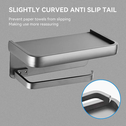 Toilet Paper Holder with Phone Shelf, Adhesive or Screw Wall Mount Toilet Tissue Roll Holder-White