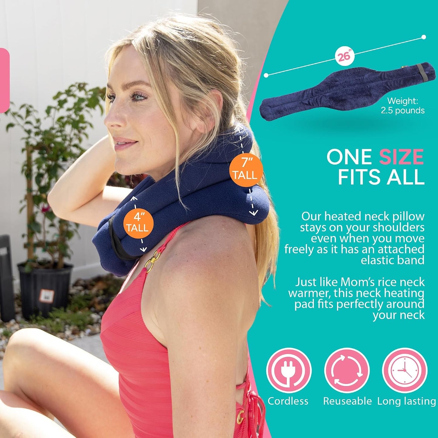 SunnyBay Microwave Heating Pad, Microwavable Heated Neck and Shoulder Wrap, Hands-Free Weighted Moist Hot or Cool Pack, Soft Fleece Cover and Flaxseed Filling, 26 Inch Length, SkyBlue