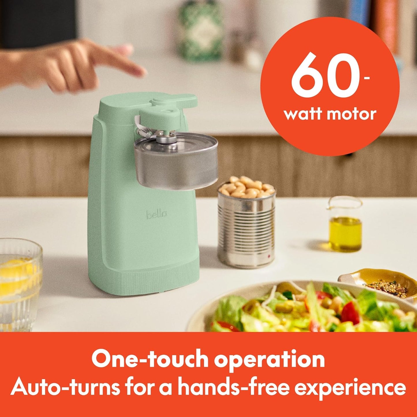 bella Automatic Can Opener, Hands Free, Battery Operated, Cordless, Stainless steel blade to open any Size Can with Magnet to Safely Remove Lid, Seamless Opening Decreases Sharp Edges, Slate