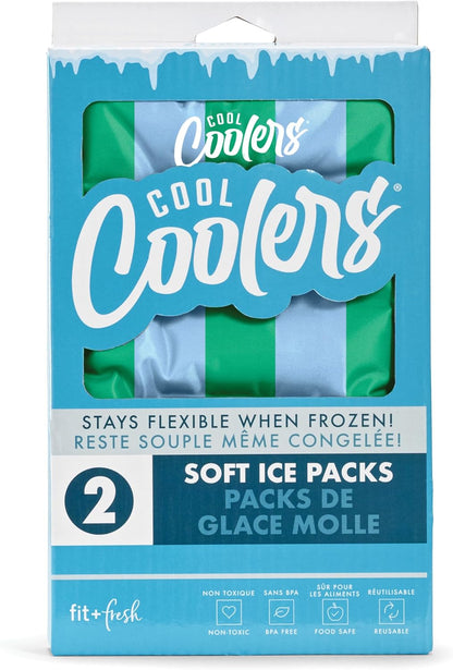 Cool Coolers by Fit & Fresh 2 Pack XL Soft Ice Packs for Cooler, Flexible Stretch Nylon, Lunch Box Ice Packs, Large Reusable Freezer Packs, Cornflower Blue