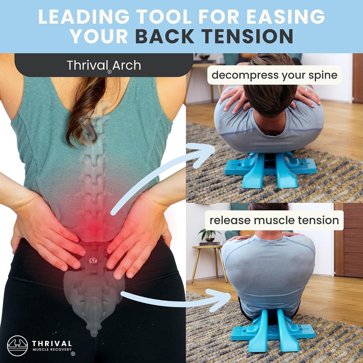 Arch Back Stretcher, Psoas Muscle Release Tool, Carbon Black | Fully Adjustable, Thrival App Compatible, Trigger Point Relief
