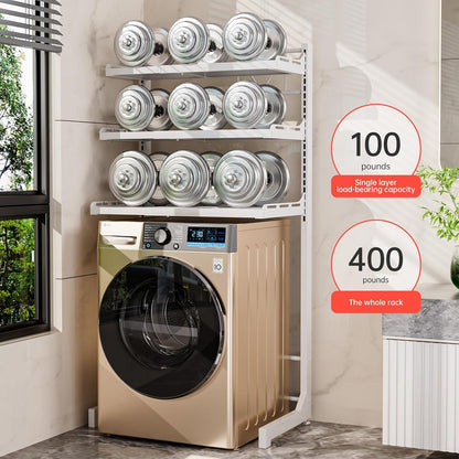 Carbon Steel Over Washer and Dryer Shelf, 2 Tier Bulkhead Laundry Room Storage and Organization Riser, Above Toilet Rack, (14.17“-25.59”) W*15.75 “D*63.39 ”H, Gray