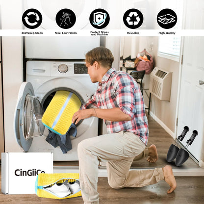 Shoe Washing Machine Bag, 4 Pcs Shoe Laundry Bag for Sneacker | With 4 Boot Stretcher (L 6-12.5 & S 5-10.5), Reusable,Durable Zipper,360°Deep Cleaning, Fit Most Shoes Types