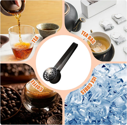Tea Bag Squeezer Tongs, Stainless Steel Tea Bag Squeezer Tongs | Teabag Filter, Dispenser Accessories for Teas Drinkers, Ice, Durable Round Strainer Gripper Picker (Black)
