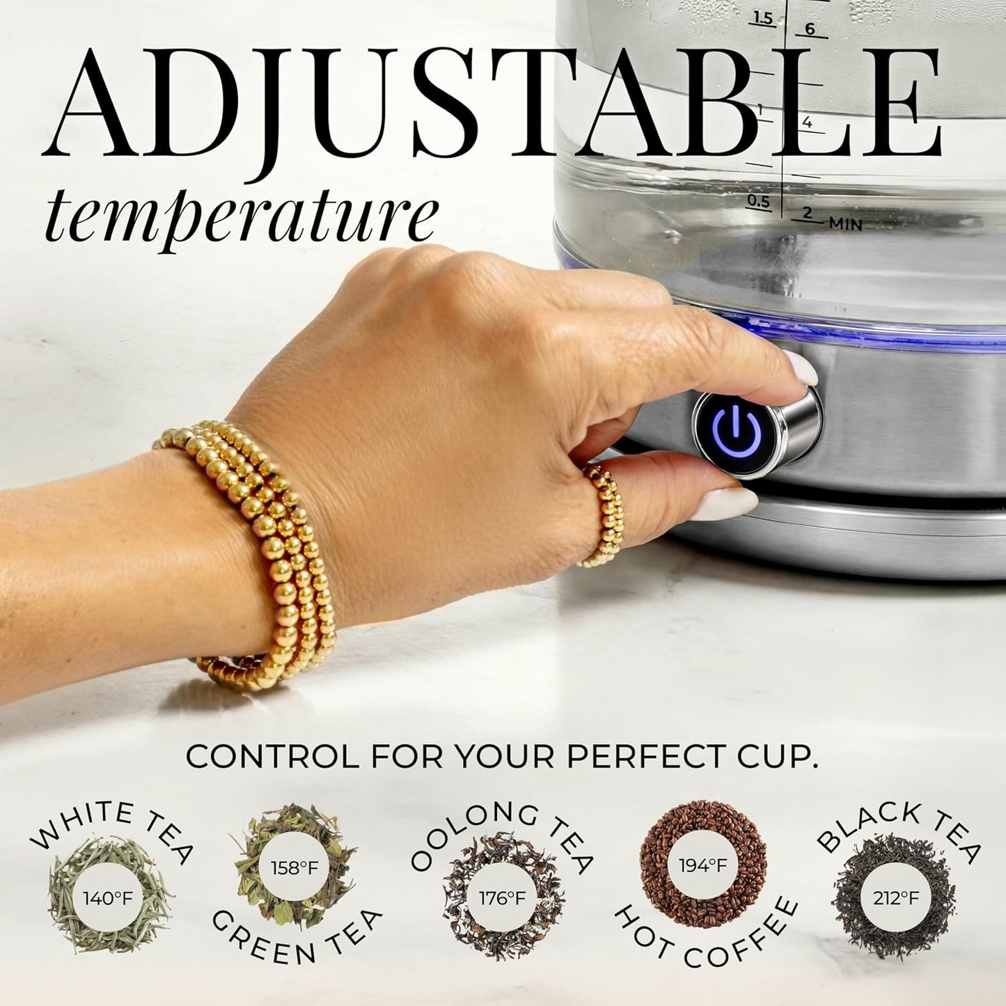 Styled Settings Stainless Steel Electric Kettle with Temperature Control | BPA and Plastic Free Electric Kettle with Keep Warm Function, Borosilicate Glass -1500W Hot Water Boiler with Digital Display