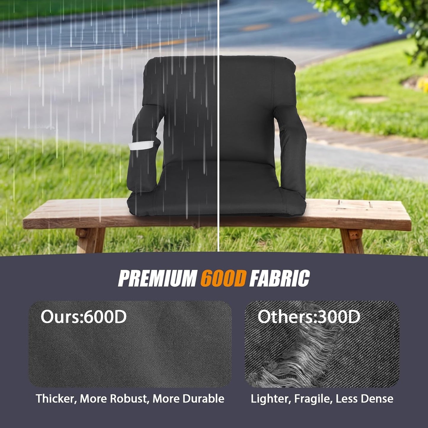 20.5"/25" Wide Stadium Seat for Bleachers w/Back Support Padded Cushion Portable Reclining Bleacher Seats Camping Stadium Chair Waterproof