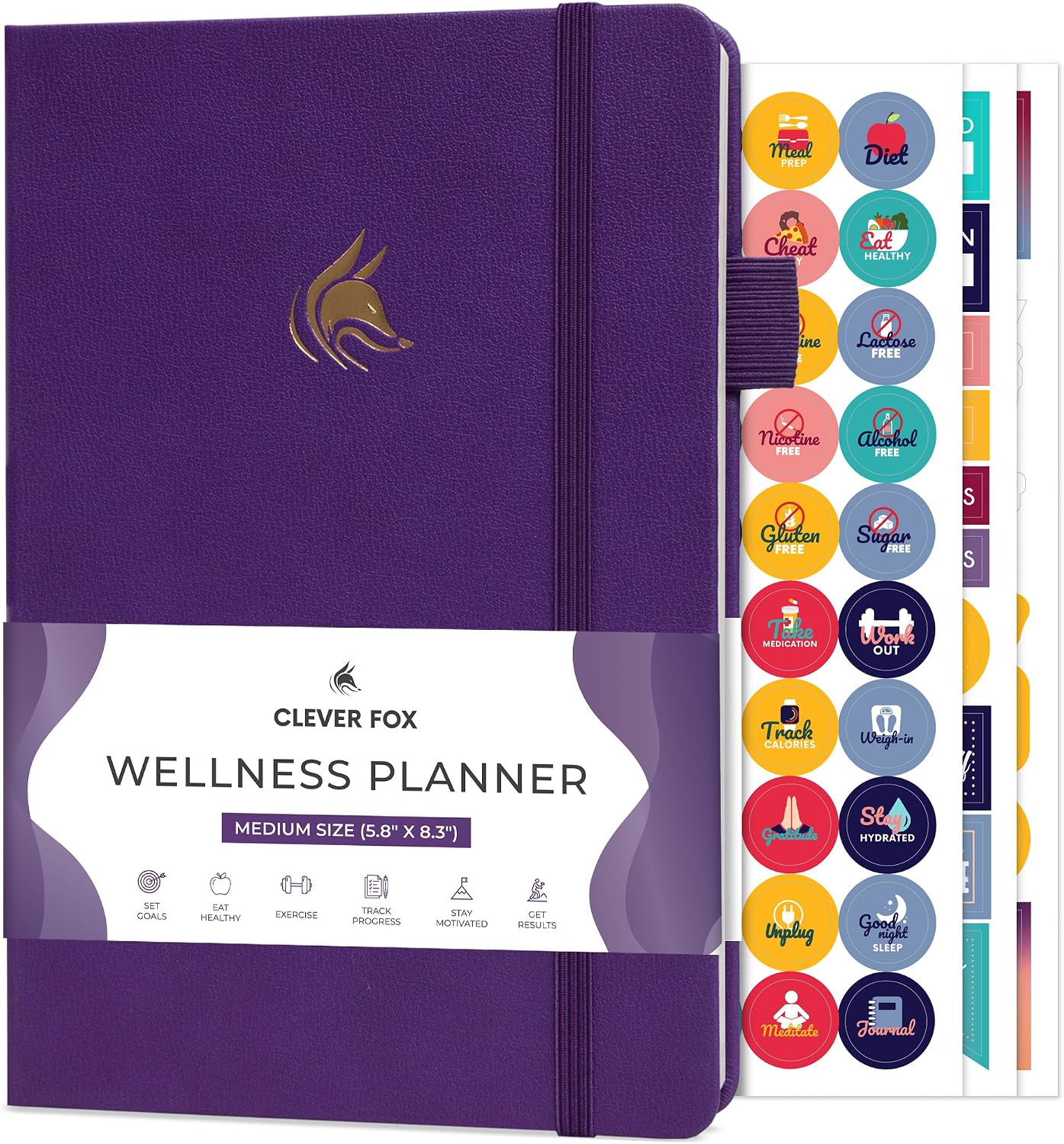 Clever Fox Wellness Planner & Food Journal for Weight Loss, A5 Orange | 5.8"x8.3" nutrition & exercise tracker for women tracking meals, diet & symptom diary, calorie counter notebook, stickers