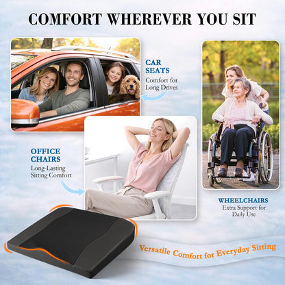Lofty Aim Car Seat Cushion, Memory Foam Car Seat Cushions for Long Driving | Comfy Car Seat Pillow for Pain Relief, Driver Seat Cushion Adds Height, Butt Cushion for Car, Truck, Office Chair, Black