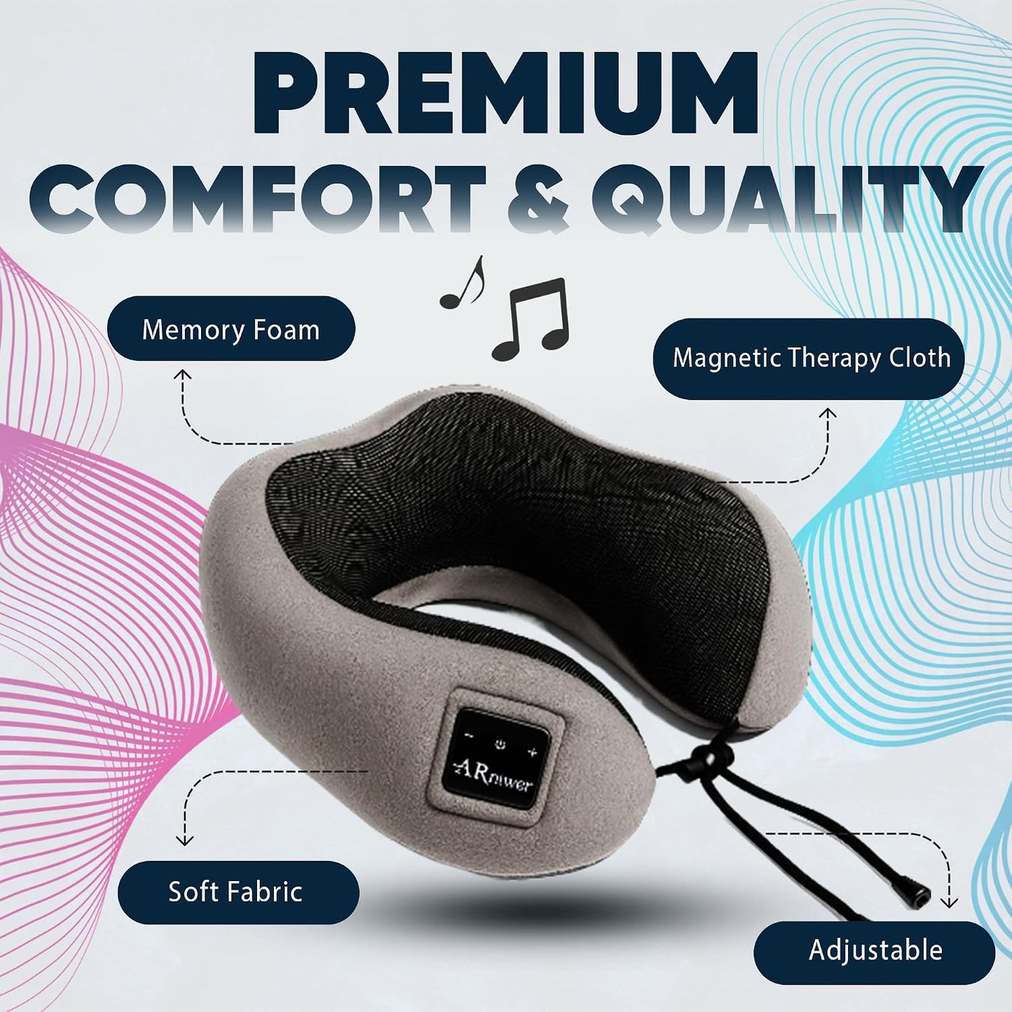 Bluetooth Music Semicircular Neck Pillow Wireless Bluetooth Speaker Suitable Airplane,Bus,Train,Car,Office,and Outdoor Camping for Sleeping, Resting The Best Travel Essentials. (Black)
