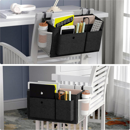 Bedside Caddy Bedside Storage Hanging Organizer for Bunk Dorm Bed Rail | Bed Caddy with Hooks, Top Bunks and Dorm Essentials for Water, Tissues, Tablets, Books, Phones, Remotes and Other Necessories