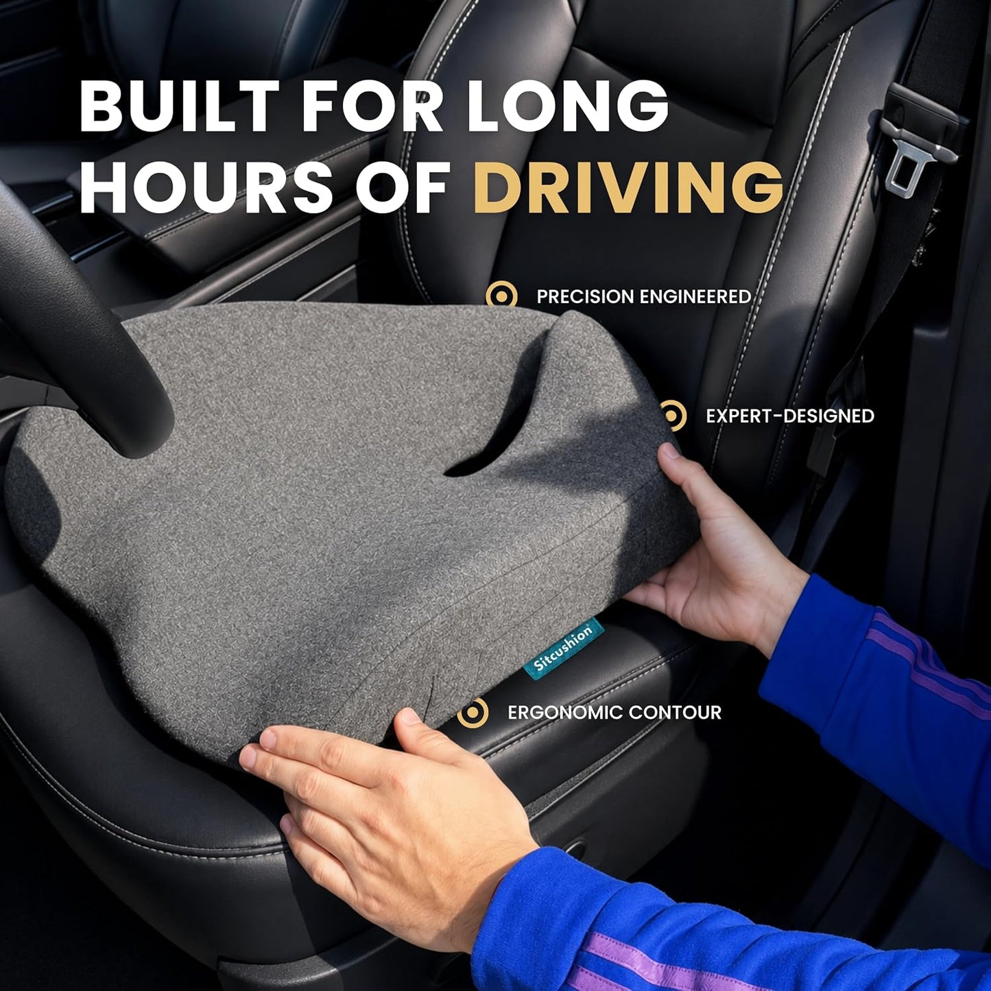 Car Seat Cushion for Driving, Sciatica Pain Relief Car Pillow and Seat Pad | Extra Large Driver Seat Cushion Offers Broad Car-Seat Coverage to Ease Hip and Tailbone Pressure During Long Drives (Black)