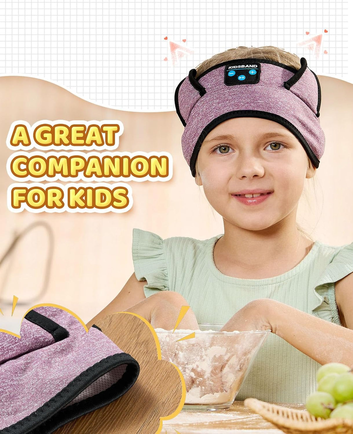 KIDSBAND Kids Bluetooth Headphones, Sleep Headband [Wireless & Wired Playback 2in1] Foldable Headphones for School/Travel/Tablet/Sleep