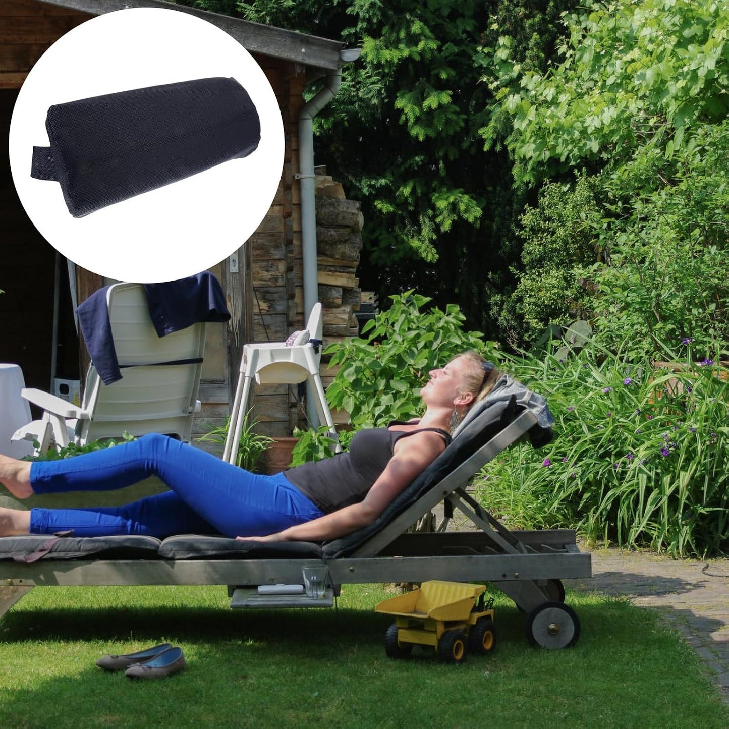 Outdoor Recliner Chair Pillow Neck Support Headrest Cushion for Beach Lounger with Removable Padding Navy Blue Durable Fabric
